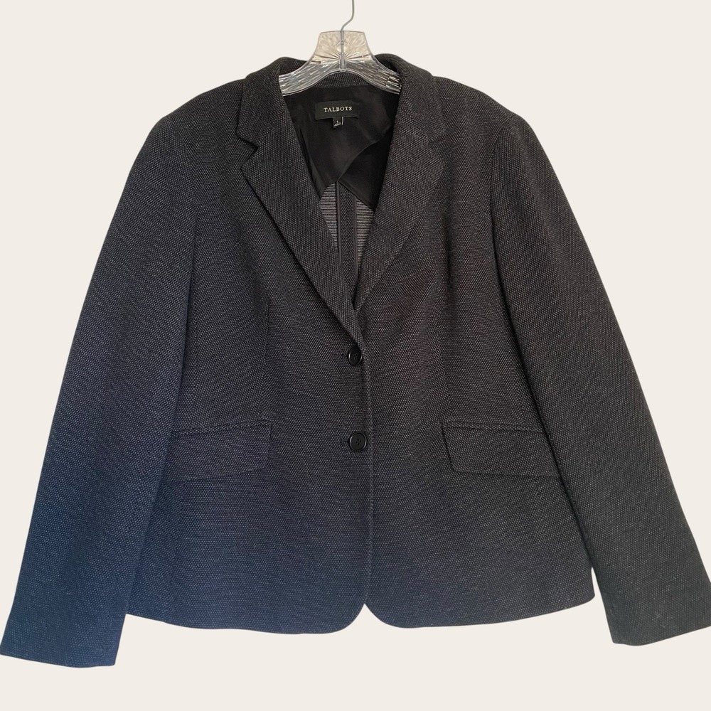 Talbots Blazer Knit Stretch Size L Heather Gray Minimalist Office Wear Classic